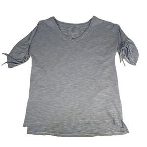 TALBOTS small Tee t-shirt baby‎ blue stripe cotton knit top , v neck